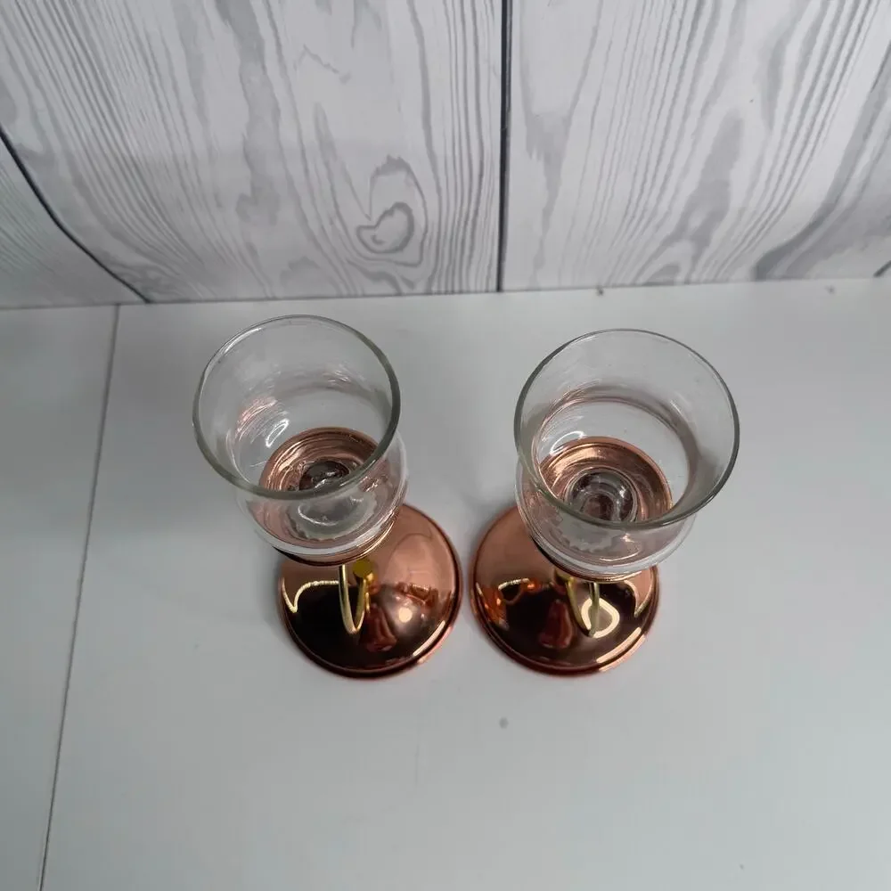 Vintage MCM Copper Candle Holders Pair Coppercraft Curve Pillar/Votive 1970s USA